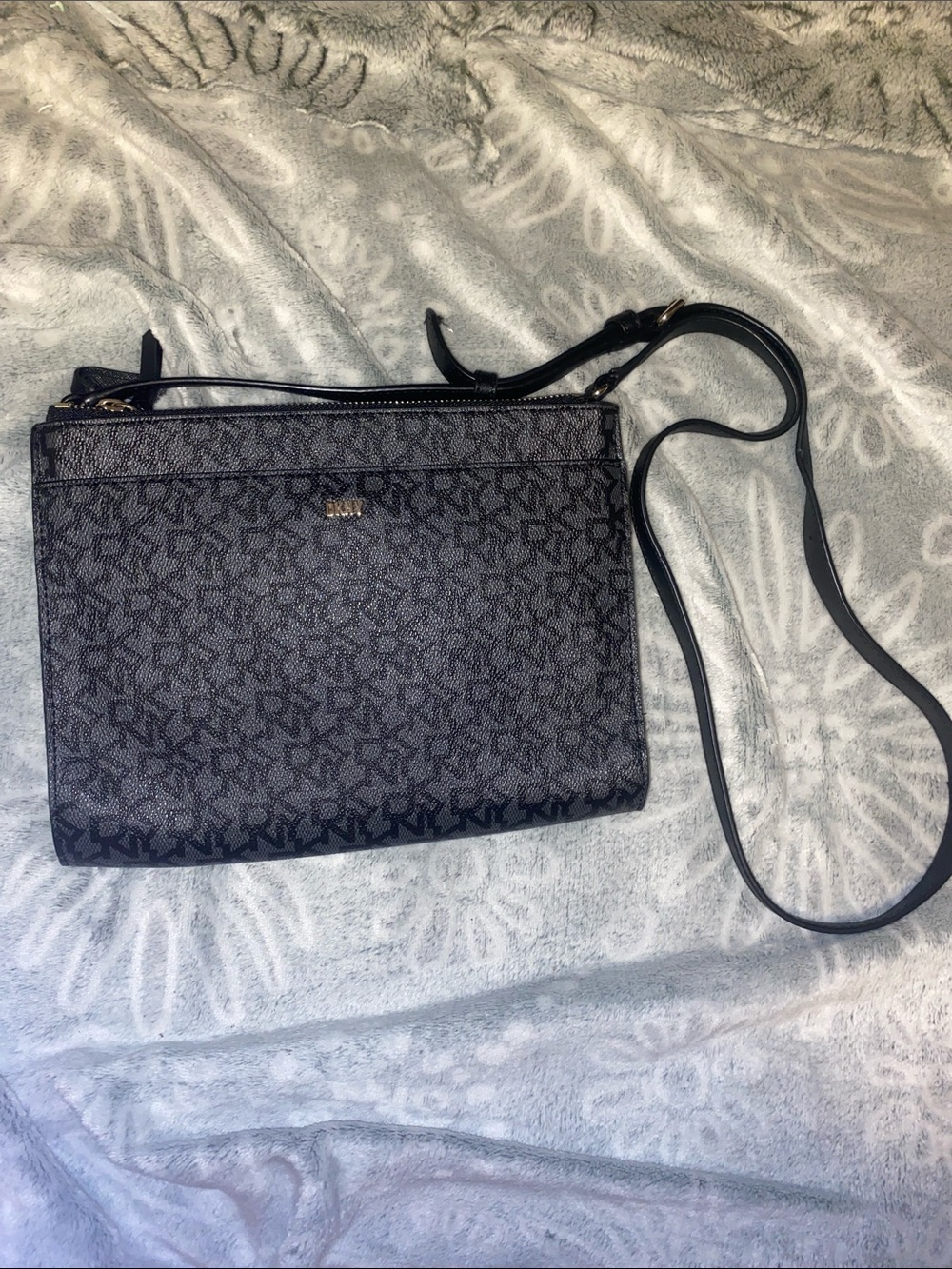DKNY Black and Gray Monogram Crossbody Bag
